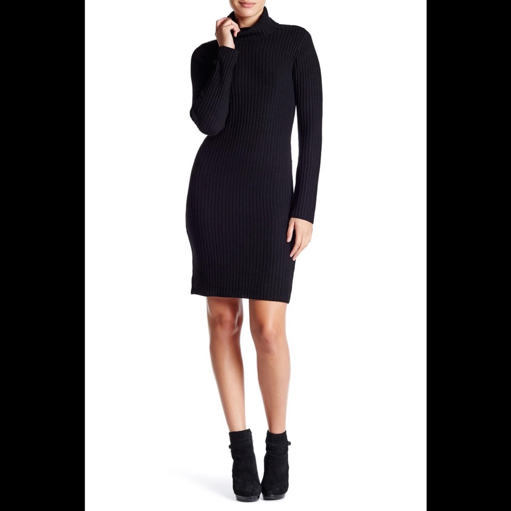 Max Studio Black Turtleneck Ribbed Dress